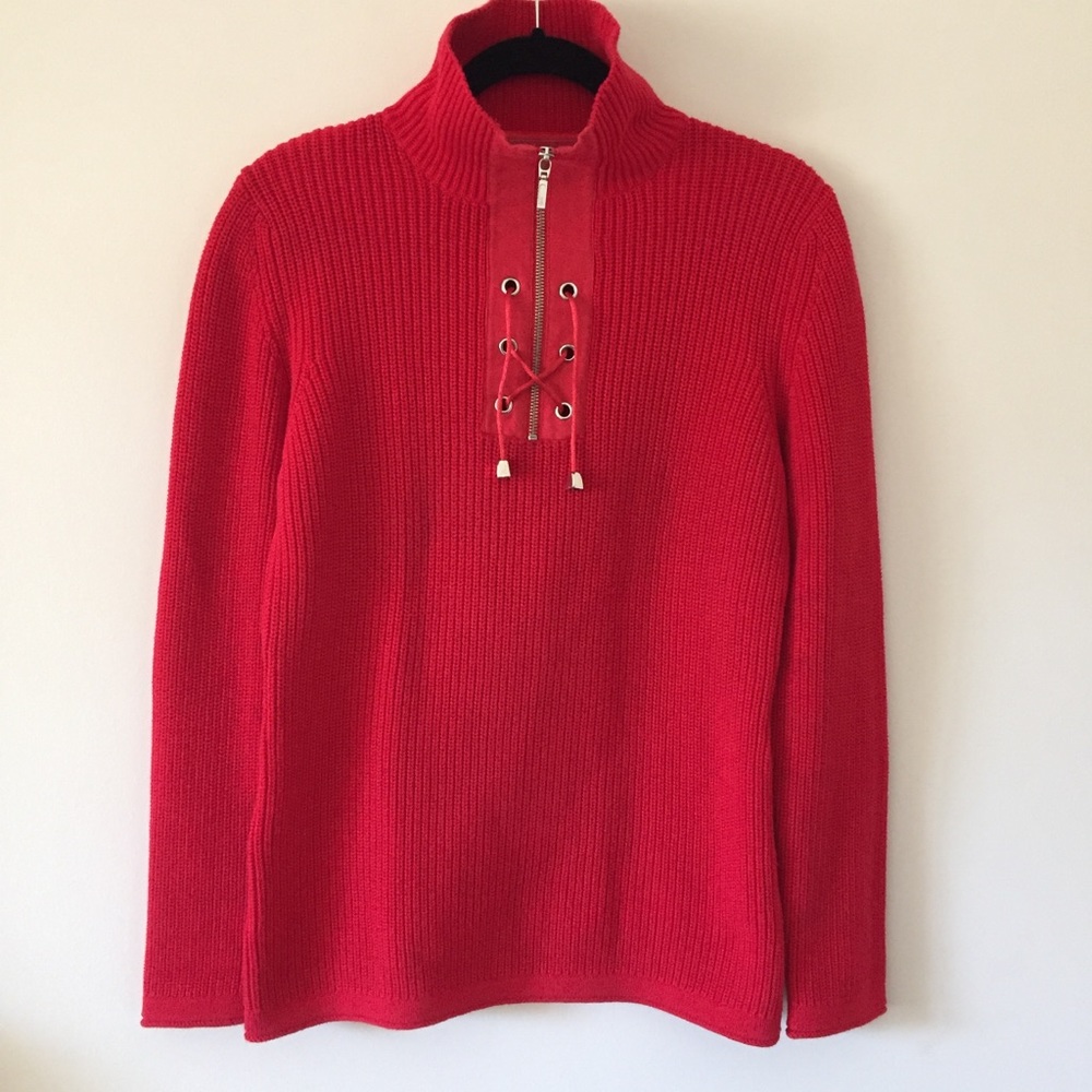 Funsport 100% Cotton Long Sleeve Red Rib Knit Mock Turtleneck Sweater Size US L